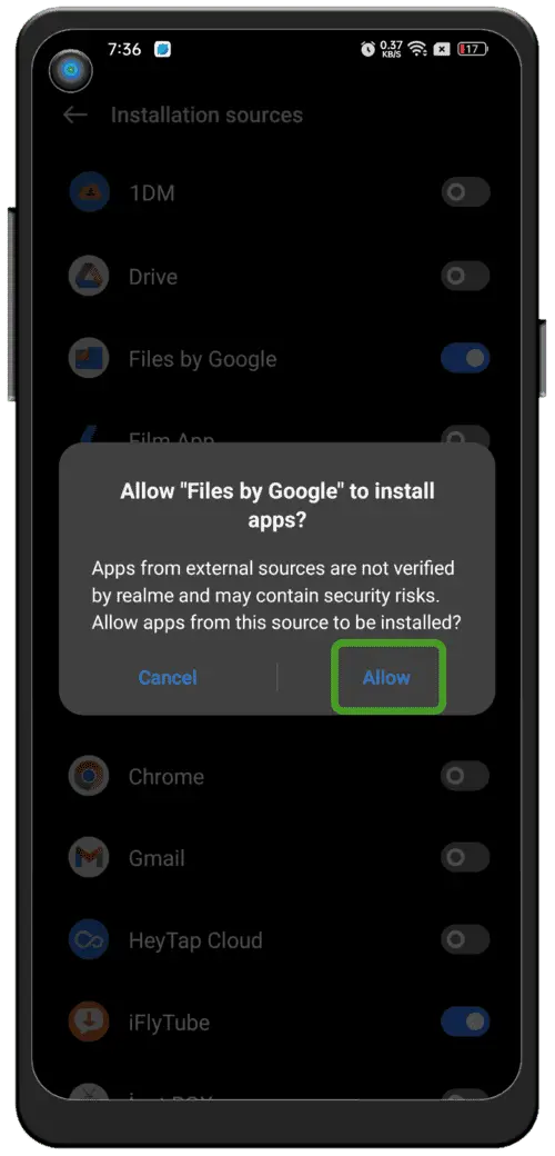 Unknown Sources চালু করুন